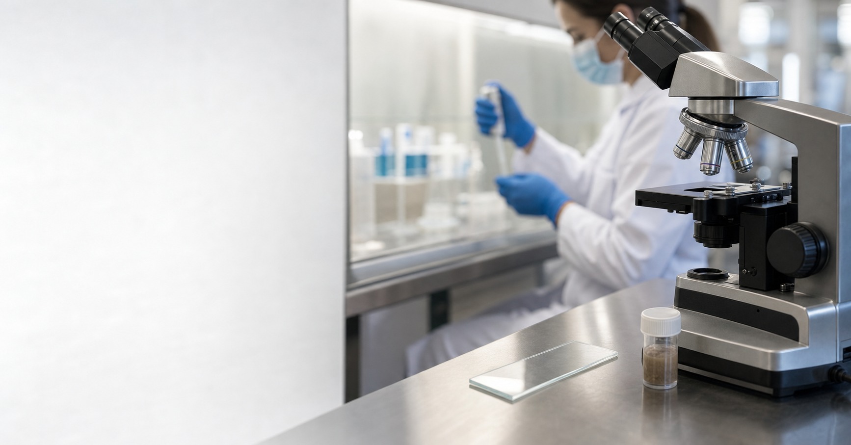 Laboratoire de microbiologie avec microscope et analyse d’un échantillon pour le diagnostic de Blastocystis spp